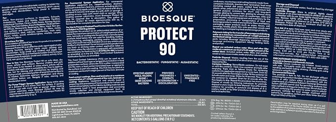 Bioesque Protect 90, Bacteriostatic, Fungistatic, Algaestatic Formula, Effective Against Mold, Mildew, Algae, & Odor Causing Bacteria, 5 Gallon (Pack of 1)