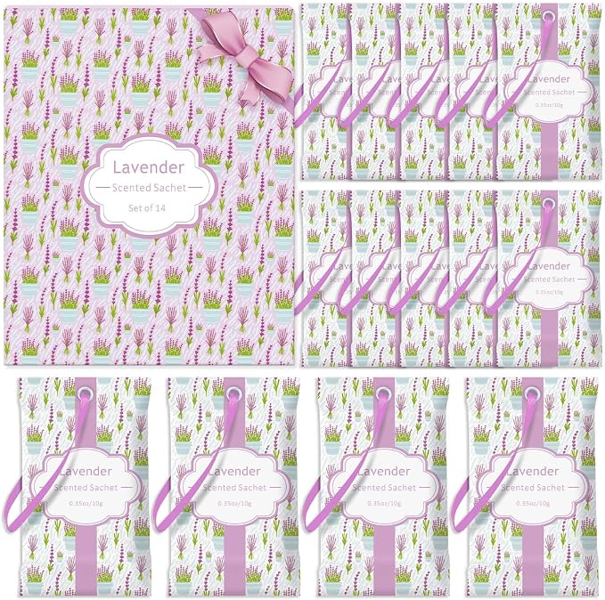 STRN Scented Sachets for Drawer and Closet, Lavender Scent 14 Pack for Home | Long-Lasting Sachets, Small Space Air Freshener for Wardrobes