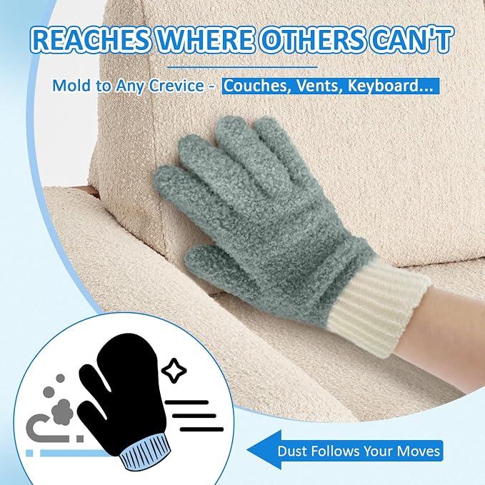 MIG4U Microfiber Dusting Gloves House Cleaning Glove for Blinds, Windows, Shutters, Furniture, and Car, Reusable Lint-Free Gray 2 Pairs S/M