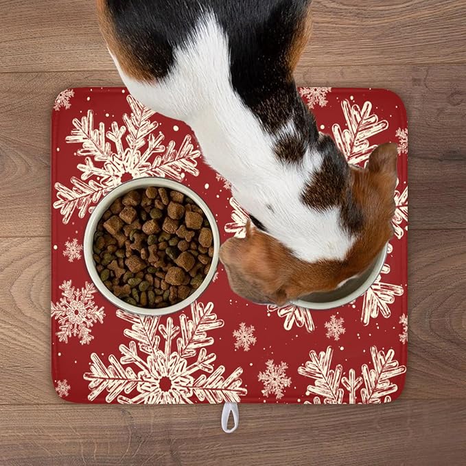 Red Christmas Dish Drying Mat for Kitchen Counter 16x18 Inch | Christmas Snowflake Dish Drainer Mat Rustic Farmhouse Xmas Holiday Absorbent Washable Drying Pad