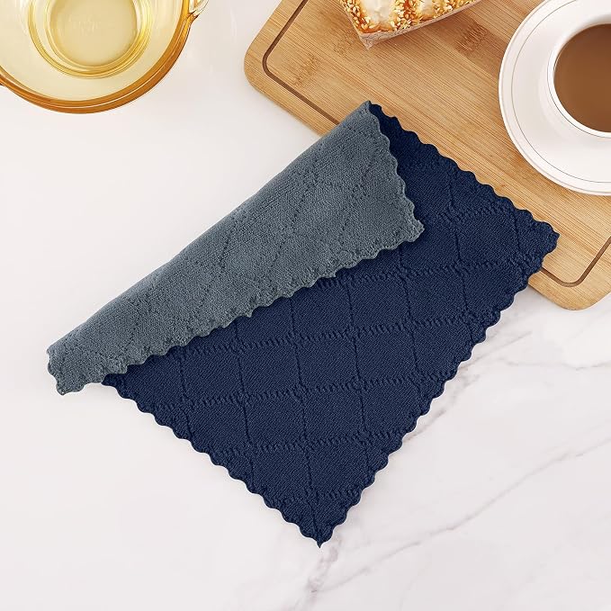 Homaxy 12 Pack Kitchen Cloths Dish Towels (10" x 10", Dark Grey & Navy Blue), Super Soft and Absorbent Dish Cloths, Coral Velvet Microfiber Cleaning Cloth, Nonstick Oil Fast Dry Dishcloths