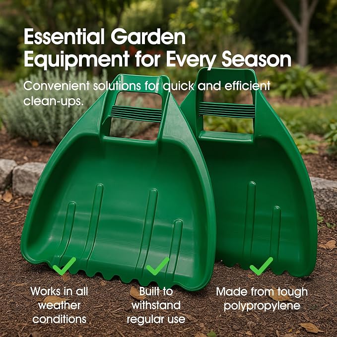 Whitefurze Leaf Grabber Garden Scoops for Removal of Leaves, Grass, Hedge Clippings and Mulching, Green