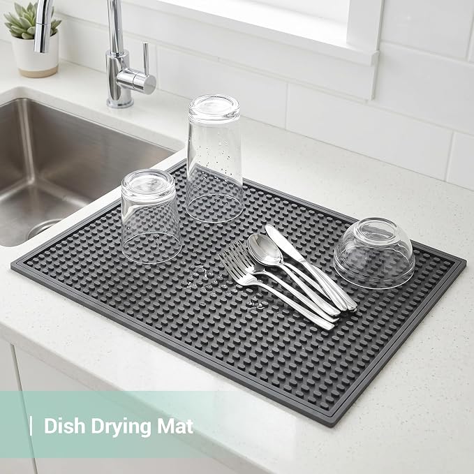 Rubber Bar Mat for Counter, Grey 2 Pack 12"x18" grip-friendly Coffee Bar Mat, Heat Resistant & Spill-proof Countertop Protector Mat for Kitchen, Home Bar, Coffee Station, Easy Clean Dish Drying Mat