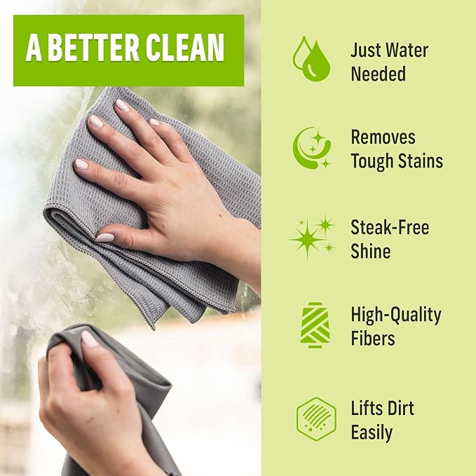 E-Cloth Window and Glass Cleaner Kit, Just Add Water - 1 Kit | Chemical-Free Cleaning - Reusable & Machine Washable Towel, Versatile Use for Mirrors, Cars, & Lenses, Winter Green
