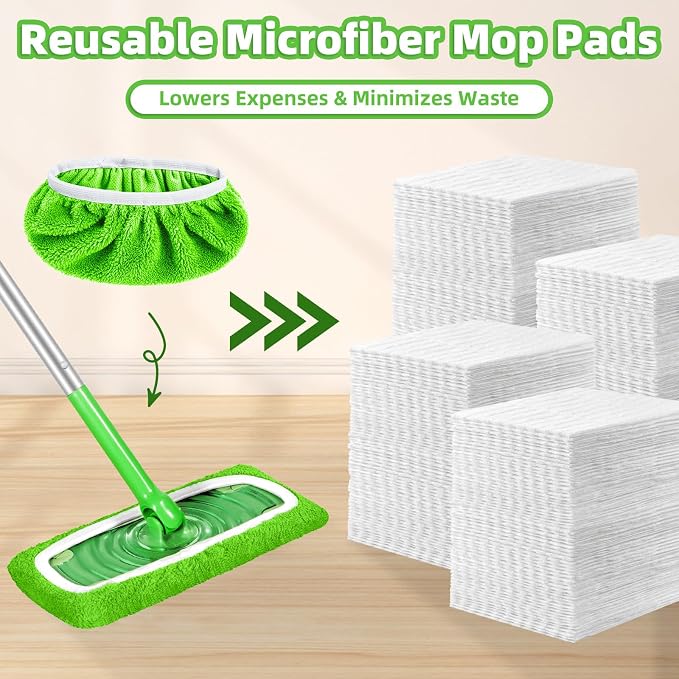 Reusable Dry Sweeping Cloths Microfiber Wet Pads Refill Compatible with Swiffer Sweeper Mop, Machine Washable Sweeping Mop Pads for Use on All Sealed Floors - Stone, Hardwood, Laminate & Tile (Green)