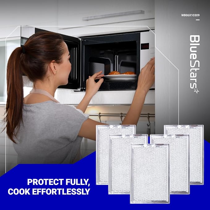 BlueStars Ultra Durable WB06X10309 WB06X10359 ME17R7021ES AA Microwave Grease Filter Replacement 7.64 x 5.12 - For G.E LG Kenmore Over-the-range Vent Hood Microwaves ME21R7051SS - 5 Packs