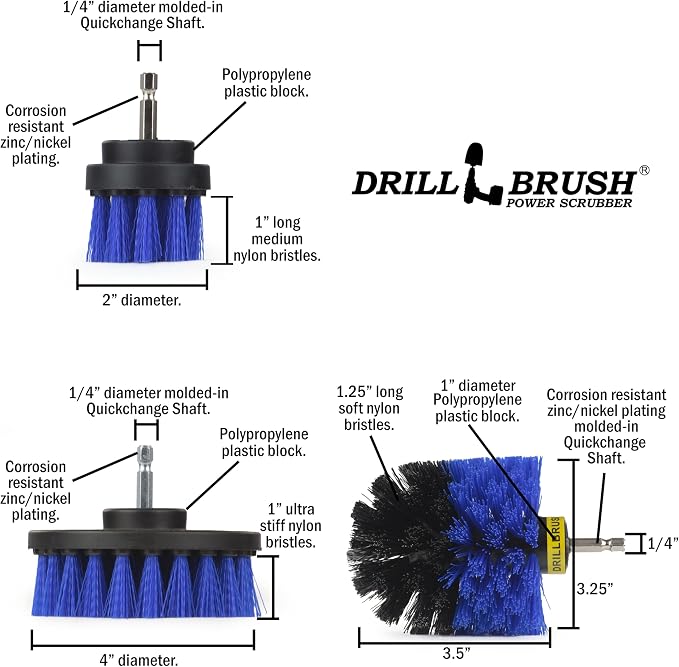 Drillbrush Boat Accessories – Kayak Cleaning Kit – Boat Cleaning Brush Kit – Marine Scrub Brush Attachment for Drill – Rotary Brushes for Boats – Motorized Hull Power Scrubber Set - Hull Cleaner Set