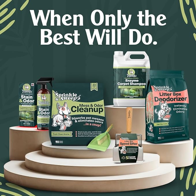 Sprinkle & Sweep: Enzyme Carpet Shampoo - 1 Gal, Deep Cleaning Pet Stain & Odor Remover, Dog Cat Mess-Urine-Accident Solution, All Machine Compatible