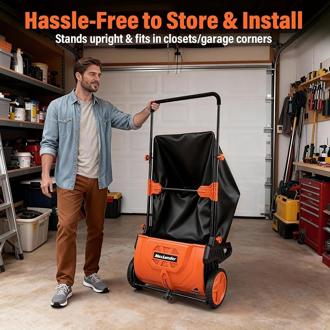 MAXLANDER 21-Inch Manual Lawn Sweeper, Push Leaf & Grass Collector with 3.5 Cu.Ft. Hopper, Adjustable Brush Height for Efficient Yard Cleanup Grass Catchers