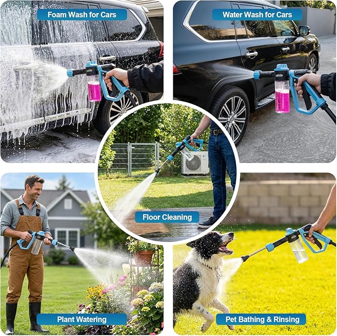 Car Wash Foam Gun for Garden Hose, with Microfiber Wash Mitt, Foam Sprayer | 3 spray modes & 50% higher water Pressure foam cannon kit, no pressure washer, for Cars, Trucks, RVs, Motorcycles, Pet