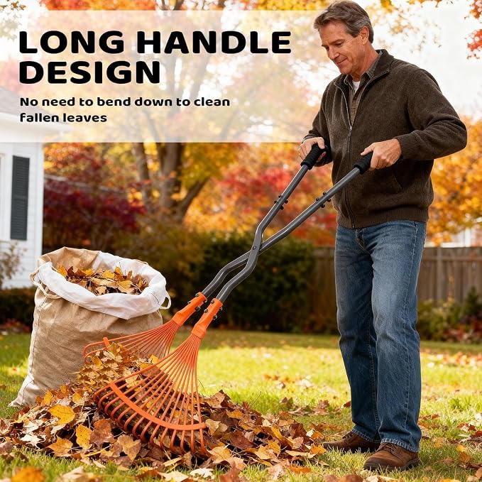 Leaf Grabber Rake with Long Handle,Metal Leaves Rakes,Lightweight Leaf and Grass Picker Upper,Leaf Collector for Lawn & Yard Shrub Cleanup.