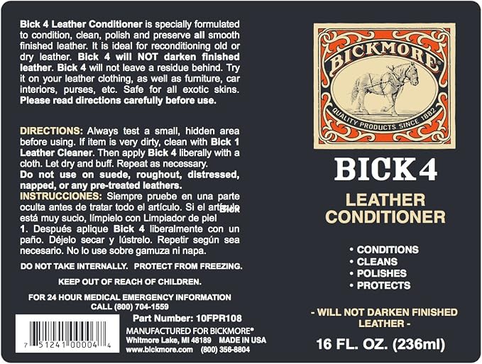 Bick 4 Leather Conditioner & Cleaner, Won't Darken Boots, Couch, Bags 16 oz | Made in USA, For Shoes, Furniture, Jackets, Auto Interiors, Apparel & Accessories