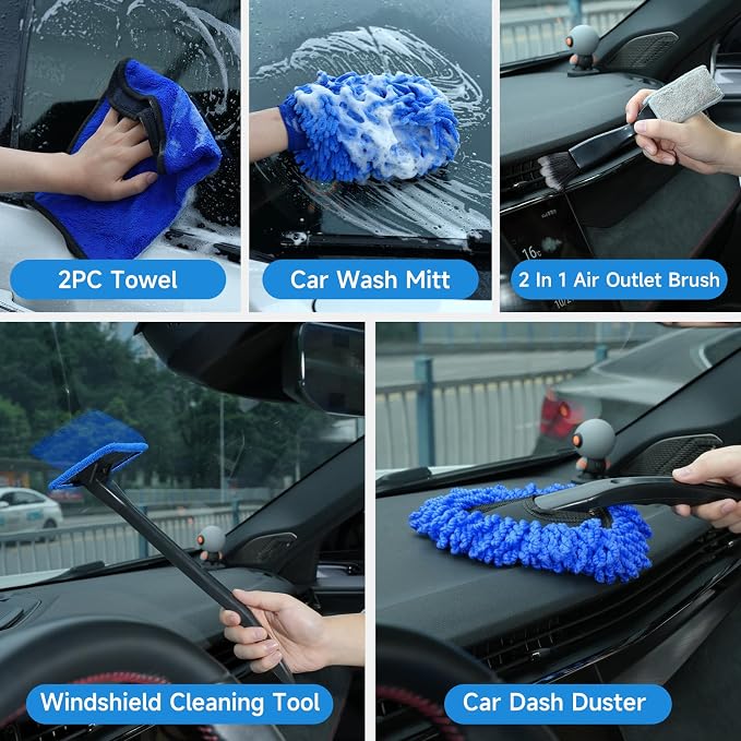 36Pcs Car Detailing Kit, Car Detailing Brush Set, Car Cleaning Kit, Auto Detailing Tools for Interior Exterior Wheels, Professional Car Wash Accessories with Windshield Cleaning Tool and Storage Box