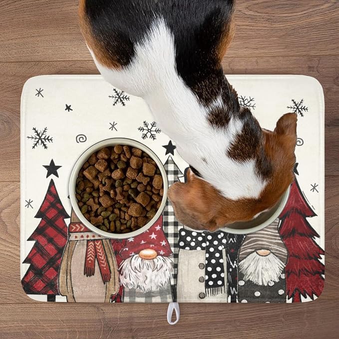 Giwawa Winter Snowman Gnome Dish Drying Mat Xmas Tree Dishes Pad 18"x24" Microfiber Fast Dry Dish Drainer Rack Mats Kitchen Countertop Accessories