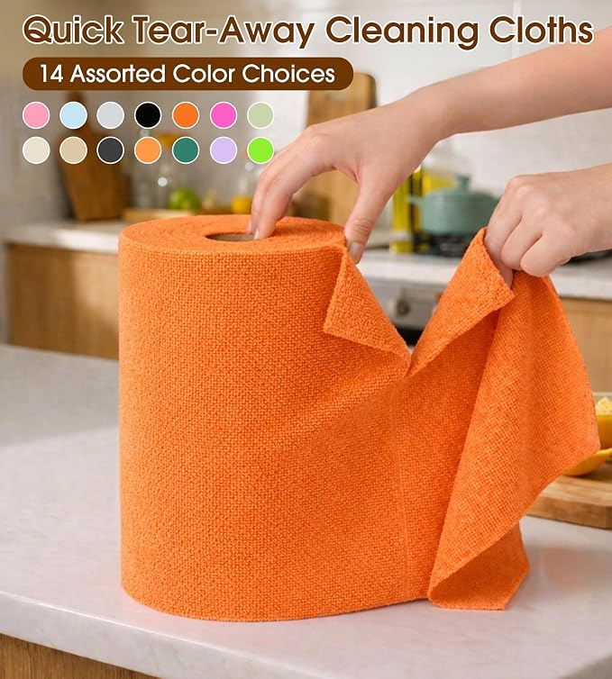 KitchLife Microfiber Cleaning Cloth Roll, 100 Pack - Tear-Away Microfiber Paper Towels, Lint-Free, Reusable, Washable for Kitchen, Car, Dishes, and Sensitive Surfaces (Coral)