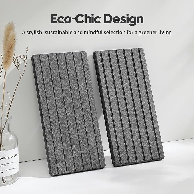 Razborci 2PCS Diatomite Water Absorbing Stone Drying Tray Mat for Bathroom & Kitchen Counter, Instant Dry Drink Bar Coaster, Vanity Sink Caddy Organizer, Dish Soap Sponge Holder, Dark Gray, 8"x3.8"