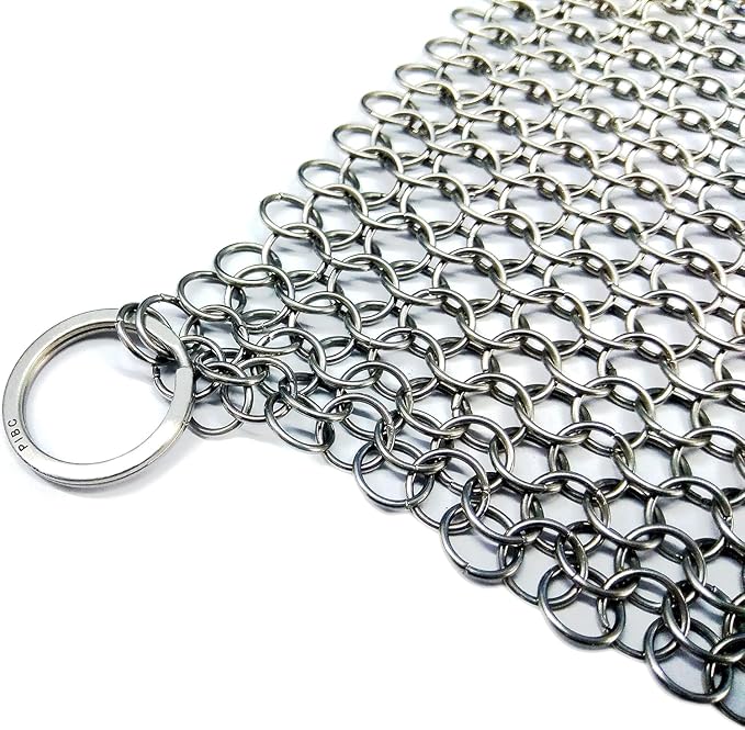 8"x6" Cast Iron Scrubber Stainless Steel Chainmail Cleaner for Pre-Seasoned Pans, Griddles, BBQ Grill and Pot Cookware Cleaning