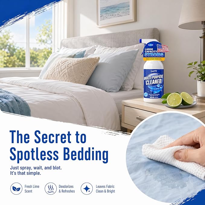 Bed Sheet & Mattress Stain Remover Spray – Removes Urine, Blood & Bodily Fluid Stains from Linens, Upholstery, Fabric & Carpet – Spot Cleaner with Brush for Light Stains, Pillow & Couch, 500ml