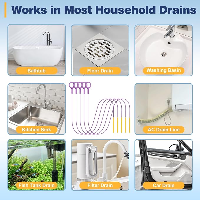 Drainsoon 35-Inch Metal Drain Snake Hair Clog Remover, Reusable Sink Snake Drain Hair Remover Tool, Flexible Break-Resistant Plumbing Snake Drain Cleaner for Shower, Bathtub, and Kitchen Sink (5 Pack)