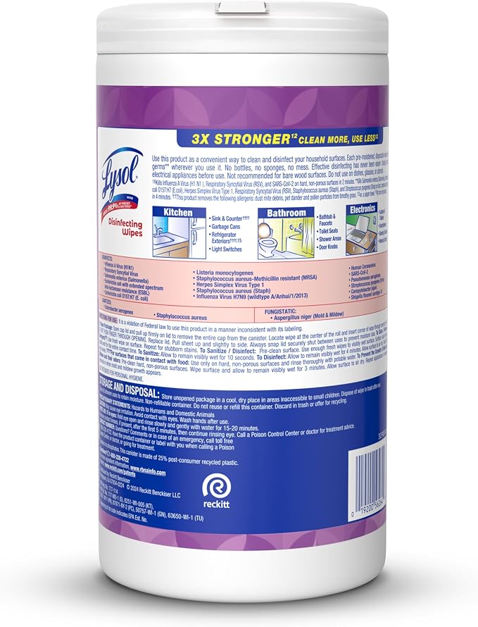 LYSOL Disinfecting Wipes, Multi-Surface Cleaner, Lemon, 80 ct. (3 Pack)