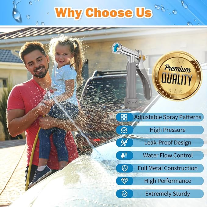 AUTOMAN Full Size Garden Hose Nozzle 4 Pack, High Pressure Pistol Grip Water Nozzle Sprayer with Threaded Front, Adjustable Spray Water Flow for Washing Car, Cleaning Ground, Watering Plants