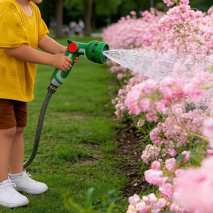 Heavy Duty Metal Garden Hose Nozzle, Thumb Control High Pressure Water Sprayer with 10 Adjustable Patterns, On Off Valve for Watering Plants & Lawns, Car Washing and Pet Showering