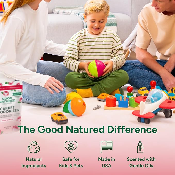Good Natured Brand | Carpet Freshener & Deodorizer Powder | 31 oz Pet Odor Eliminator for Strong Odor & Pet Urine | Fresh Natural Rose Garden Scent | Safe for Homes with Pets