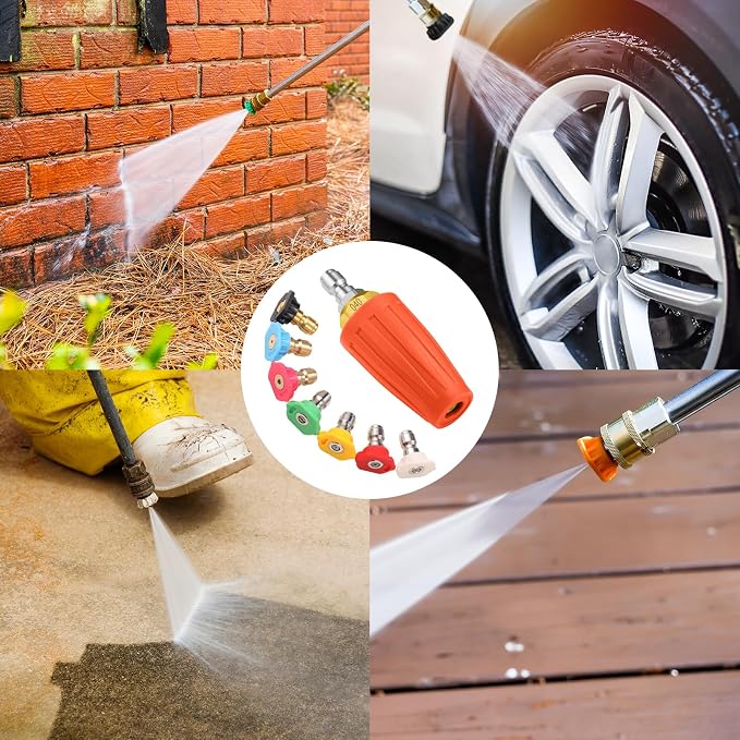 4000 PSI Orange Turbo Nozzle Pressure Washer with 7 Tips | 1/4 inch quick connect tips with 0, 15, 25, 40 and 65 degree, rinse and soap nozzles for car, concrete, driveways and brick.