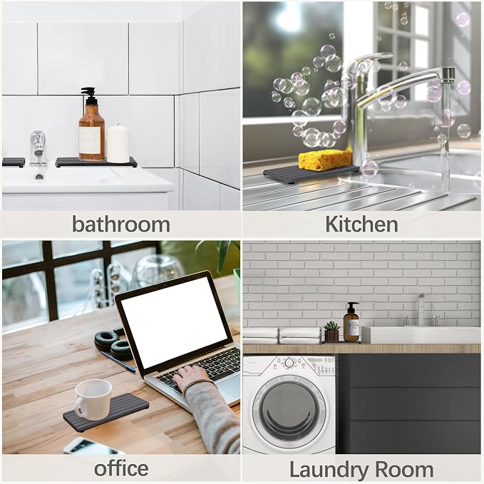 NiuYichee 2 PCS Water Absorbent diatomite Coasters, 9.5" x 4" Water Absorbing Stone Tray for Sink, Stone Drying mat for Kitchen Counter, Stone soap Tray Used for Hand Soaps & toiletries & Plants
