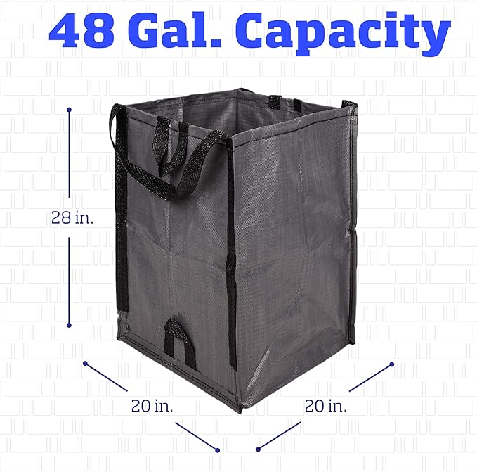 DURASACK Heavy Duty Home and Yard Bags, Gray, 3 Pack | 48-Gallon Reusable Self-Standing Lawn and Leaf Bags Garbage Can with Reinforced Handles