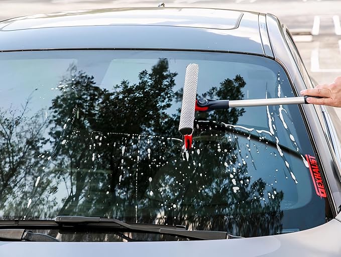 DSV Standard Professional Window Squeegee | 2-in-1 Window Cleaner Sponge and 10" Soft Rubber Strip with Extension Pole 50 Inch & 127 cm | Adjustable to Clean from Multiple Angles