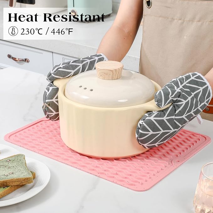 CAKETIME 2 Pack Multicolor Silicone Dish Drying Mat for Kitchen Counter Placemats Chef Mother Essentials Espresso Machine Station Utensil Holder Rack Washer Trivets Oven Tools Cute Girl Pink Gifts