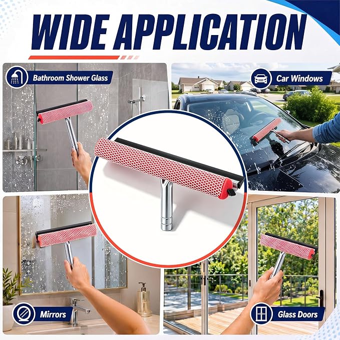 4 Pack Window Squeegee Sponge Replacement Head | 10 Inch Cleaning Windshield Squeegee with Refill Rubber, Fit 3/4 Inch Extension Pole Telescopic Wiper for Window Cleaning