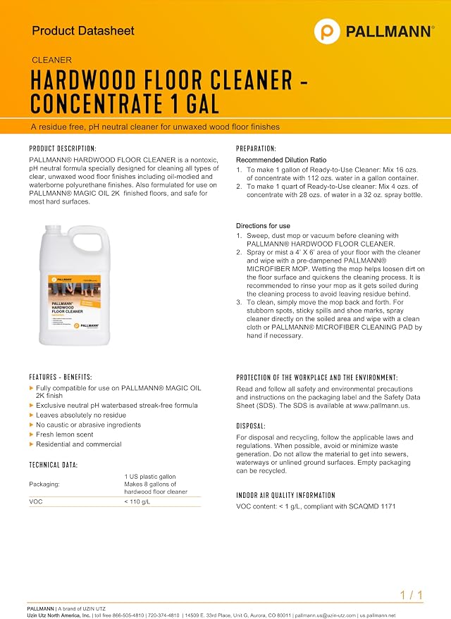 Pallmann Hardwood Floor Cleaner Concentrate - 1 Gallon - Residue Free