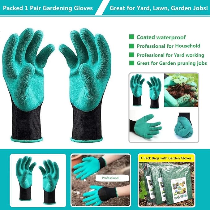 Professional 3-Pack 137 Gallon Extra Large Lawn Garden Bags (D34,H34 in) Reusable Yard Waste Bags with Gardening Gloves for Big Leaf Bag,Lawn Weeds,Grass Clippings Bag,Yard Debris Containers 4 Handles