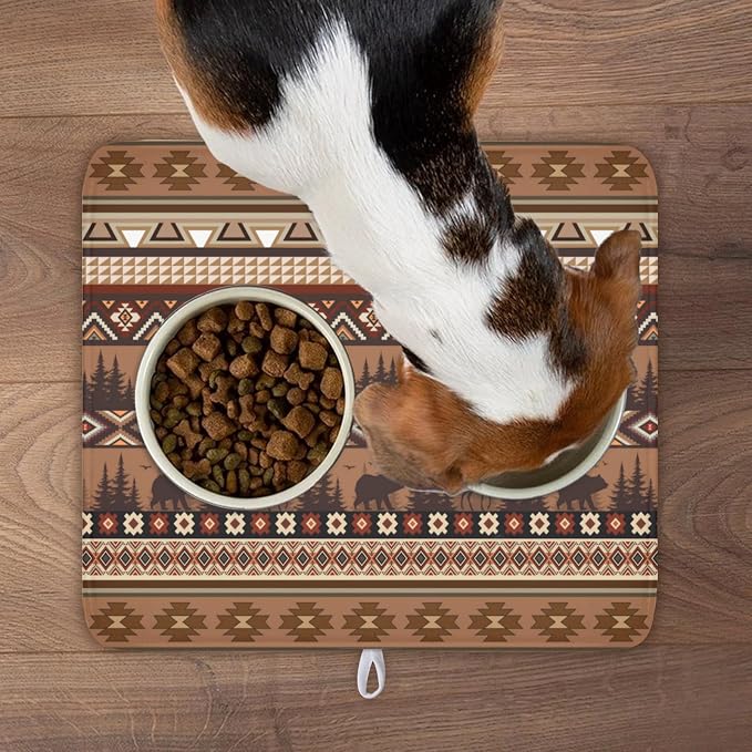 Giwawa Rustic Bear Deer Dish Drying Mat Boho Ethnic Drainer Rack Pad 16x18 Inch Microfiber Absorbent Dish Sink Mat for Counter Kitchen Tableware