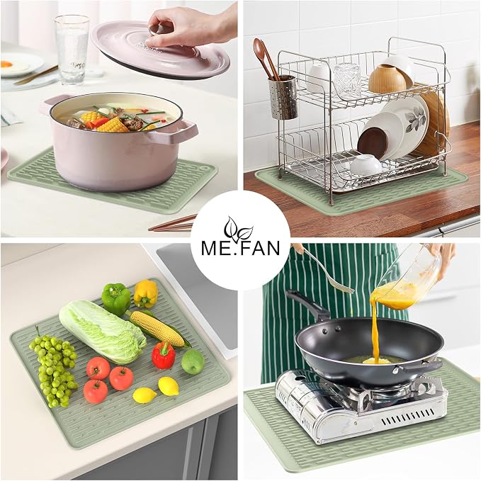 ME.FAN Silicone Dish Drying Mat for Kitchen Counter, Dish Drying Pad for Sink, Refrigerator or Drawer, Countertop Protection Pad S - 12'' x 8'' - Desert Sage