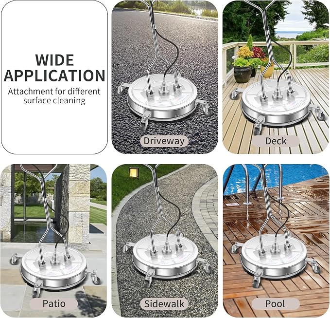 LidoDola 30'' Pressure Washer Surface Cleaner, Power Washer Accessory | Stainless Steel Body, Dual Handles, 4 Replacement Nozzles, Ideal for driveways, decks & patios—clean effortlessly