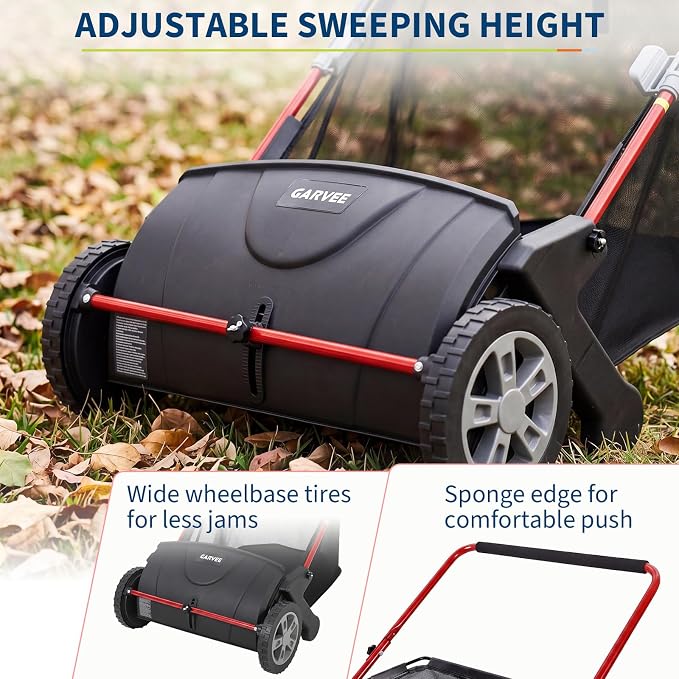 21-Inch Push Lawn Sweeper, Heavy Duty Manual Leaf & Grass Collector with 3.5 Cu. ft. Large Hopper Bag, Adjustable Height Spinning Brushes for Yard, Garden & Driveway