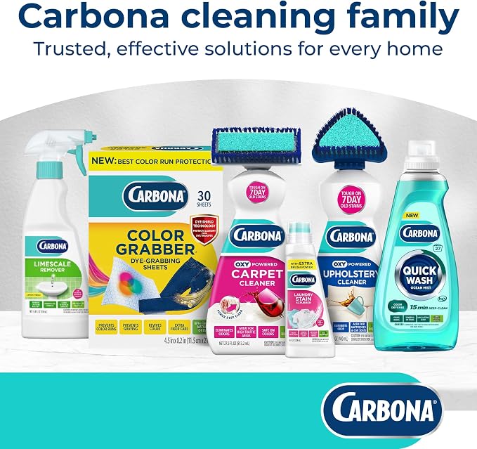 Carbona Oxy Powered Upholstery Cleaner with Brush & Sponge (13.5 Fl Oz), Stain Remover for Couches, Car Seats & Mattresses. Fast Formula, No Residue