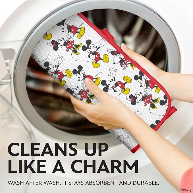 Disney Dish Drying Mats for Kitchen Counter (2 Pack) – 16" x 18" Absorbent Kitchen Drying Mats for Dishes – Mickey & Minnie, Winnie the Pooh, & Stitch Dish Mats