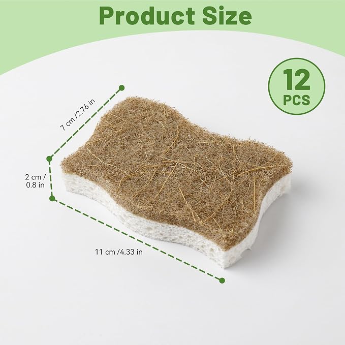 LILAC 12 Pack Natural Cellulose Sponges for Dishes - Non-Scratch Kitchen Scrub Sponges - 100% Biodegradable & Eco-Friendly Cleaning Sponges for Non-Stick Cookware, Bathroom & Household