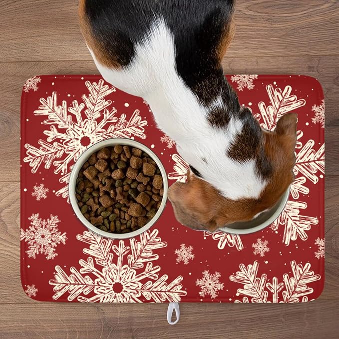 Red Christmas Dish Drying Mat for Kitchen Counter 18x24 Inch | Christmas Snowflake Dish Drainer Mat Rustic Farmhouse Xmas Holiday Absorbent Washable Drying Pad
