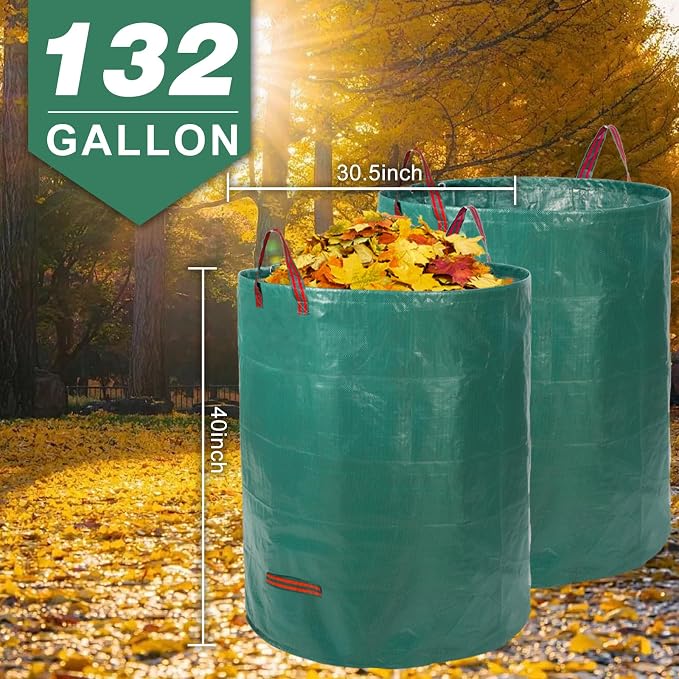 Joyhalo Reusable Yard Waste Bags -132 Gallon, 6 Pack, Heavy Duty with Gardening Gloves & 4 Handles, Standable, Camping & Recycling | Heavy duty, Standable, With 4 handles, Includes gardening gloves, Ideal for leaves, Grass clippings, Camping, and recyc...
