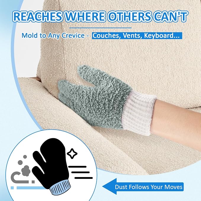 MIG4U Microfiber Dusting Gloves House Reusable Cleaning Glove for Blinds, Windows, Shutters, Furniture, and Car, Gray 2 Pairs S/M
