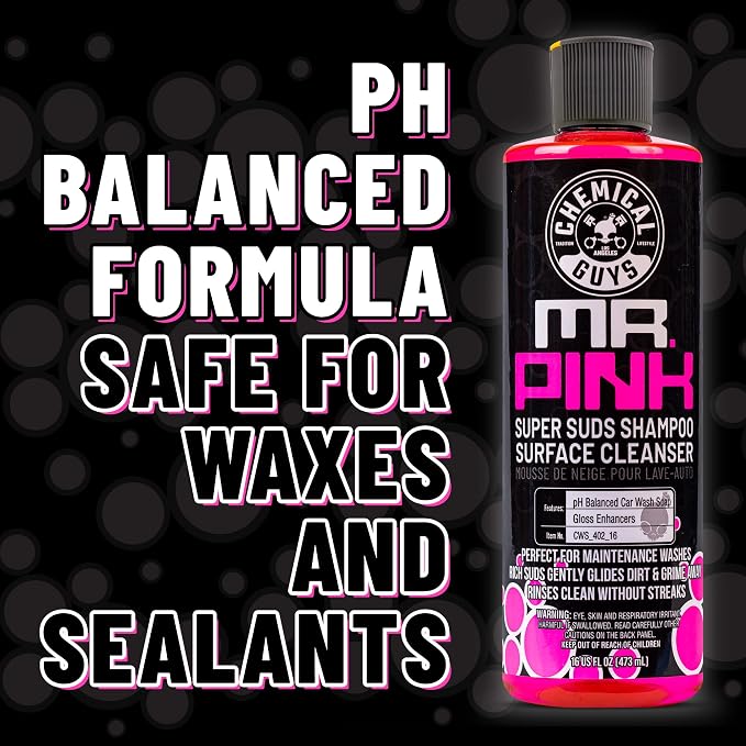 Chemical Guys, Mr. Pink pH-Balanced Car Wash Soap for Foam Cannons, 16 oz | Thick foaming suds lift dirt and grime in foam cannons, blasters or buckets, gentle on wax, sealant and ceramic