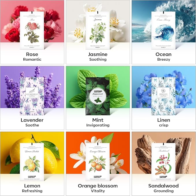 MYARO 12 Pack Peppermint Scented Sachets for Drawer, Closet Odor Eliminator Air Freshener Bags, Cool Mint Fragrance for Car & Home Aroma