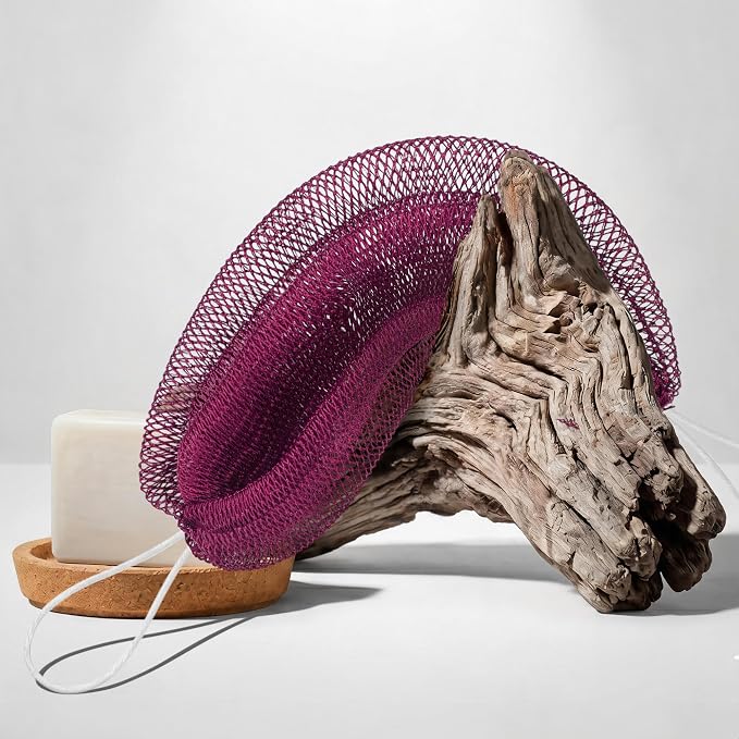 UJFQBH African Net Sponge Authenti, Exfoliating Body Scrubber for Back and Hard to Reach Areas, Gentle Daily Exfoliation for Deep Cleansing, Quick Drying Shower Essential, Berry Pink 3 Pack