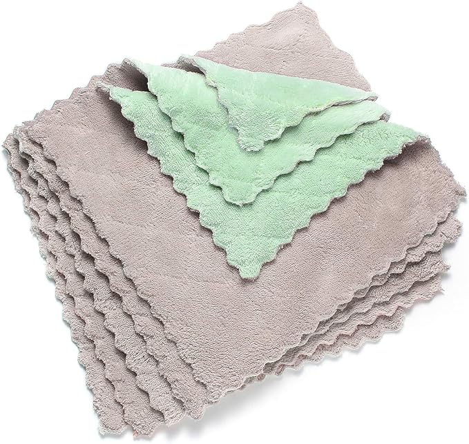 kimteny Cleaning Cloths Kitchen Towels Microfiber Washcloths Lint Free Dish Cloth Reusable Dishtowels Household Super Absorbent Fast Drying, 10"x10", Pack of 5 (Green-Grey)