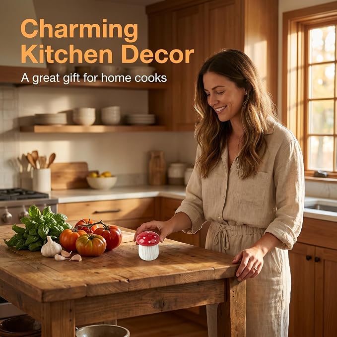 Ceramic Mushroom Microwave Steam Cleaner with Vented Lid for Easy Cleaning | Ceramic microwave steam cleaner with a vented lid uses heated vinegar steam to help loosen food residue for easier cleaning.